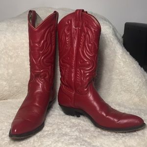 Cowgirl Boots Red Leather - Size 7.5